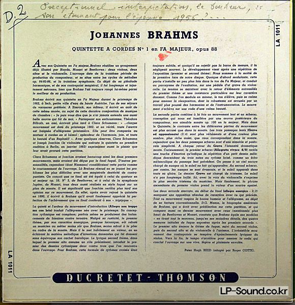 BRAHMS STRING QT OP.88 WIENER KONZERTHAUS QUARTET DUCRETET-THOMSON