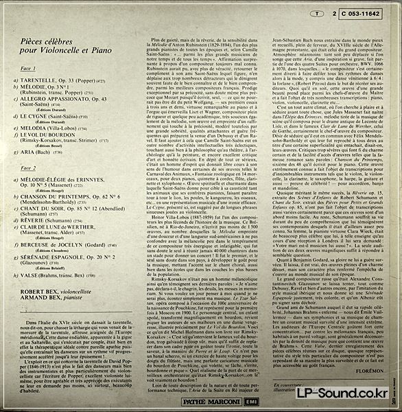 ROBERT BEX ARMAND BEX FAMOUS PIECES FOR CELLO AND PIANO LP FRANCE