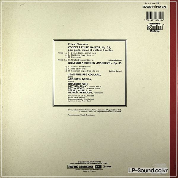 DUMAY, COLLARD, MUIR QT - CHAUSSON CONCERT OP.21 OP.35