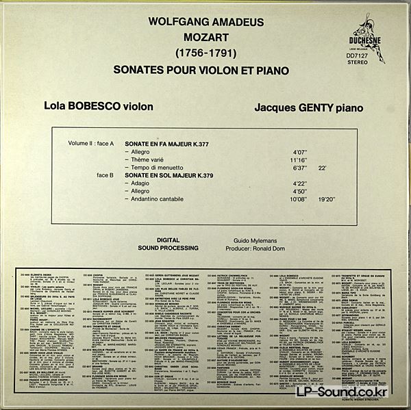 MOZART VIOLIN PIANO SONATAS K377 379 BOBESCO GENTY DUCHESNE DIGITAL