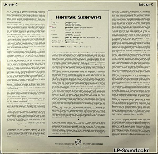 HENRYK SZERYNG* IN RECITAL *DEVIL'S TRILL* VITALI CHACONNE RCA LM 2421-C