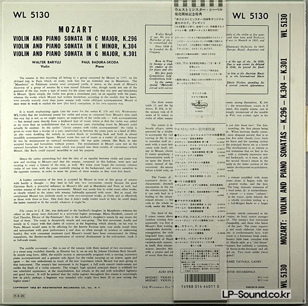 MOZART 3 VIOLIN SONATAS BARYLLI SKODA WESTMINSTER WL 5130