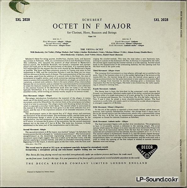 SCHUBERT OCTET IN F MAJOR / THE VIENNA OCTET SXL 2028