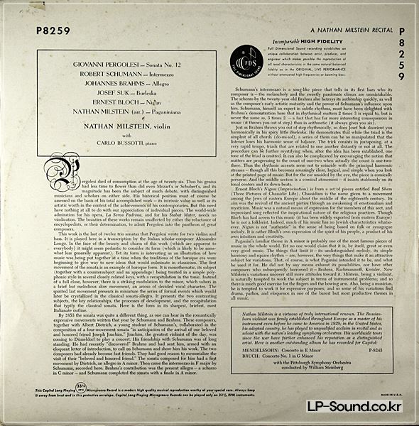 MILSTEIN VIOLIN RECITAL PAGANINIANA CAPITOL P 8259