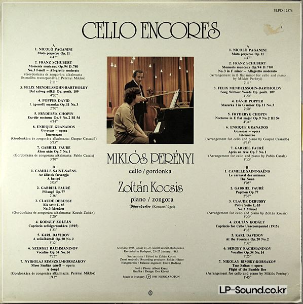 CELLO ENCORES MIKLOS PERENYI ZOLTAN HUNGARATON SLPD 12574