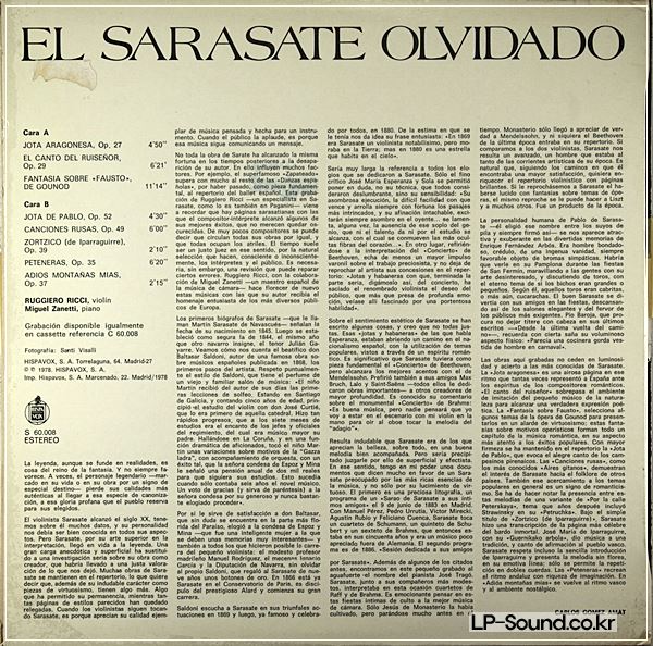 EL SARASATE OLVIDADO - RUGGIERO RICCI M. ZANETTI - HISPAVOX STEREO S60.008