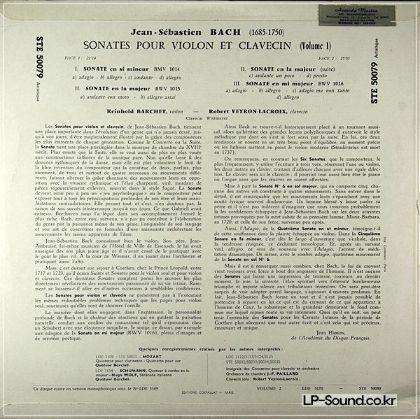 J.S. BACH, SONATES POUR REINHOLD BARCHET / ROBERT VEYRON-LACROIX  STE 50079