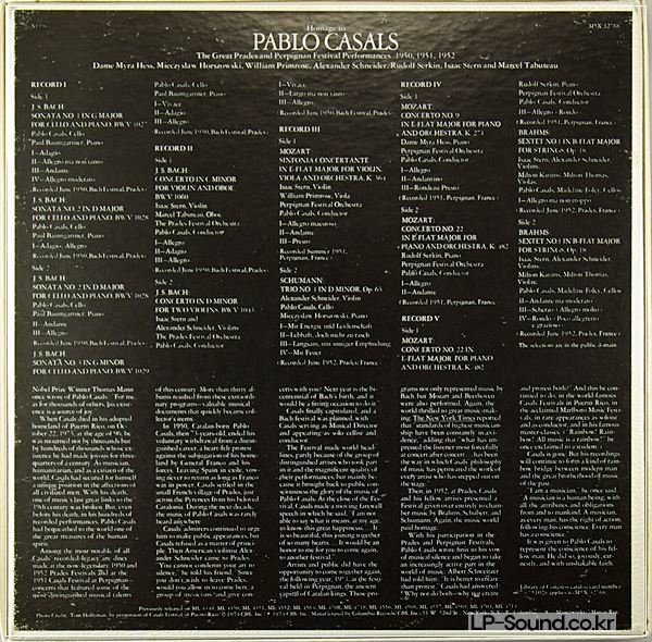 HOMAGE TO PABLO CASALS HESS HORSZOWSKI SERKIN  5 LP BOX