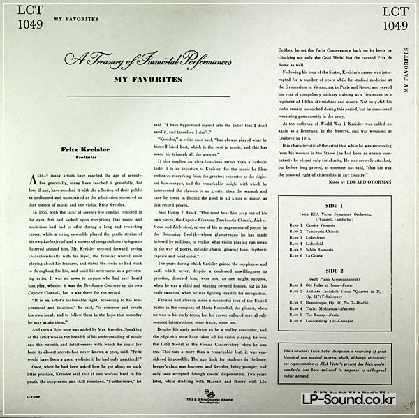 MY FAVORITES RCA LCT 1049 FRITZ KREISLER