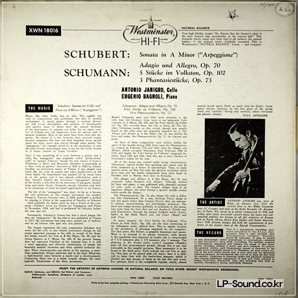 JANIGRO. SCHUBERT: ARPEGGIONE SONATA WESTMINSTER XWN 18016