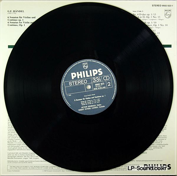 HANDEL 6 SONATAS FOR VIOLIN & CONTINUO GRUMIAUX VEYRON-LACROIX PHILIPS