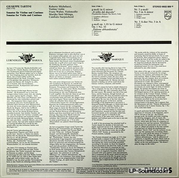 MICHELUCCI TARTINI VIOLIN SONATAS DEVIL'S THRILL PHILIPS STEREO 9502 009