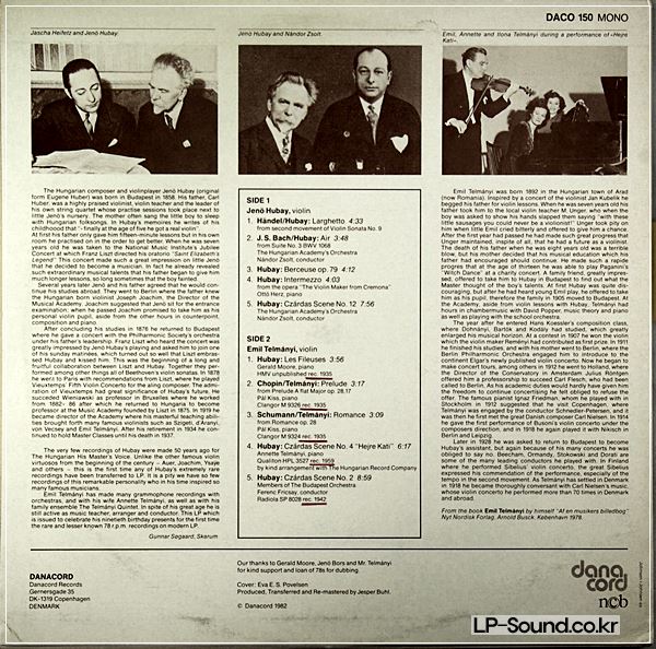 JENO HUBAY EMIL TELMANYI BACH HAENDEL CHOPIN SCHUMANN FRICSAY