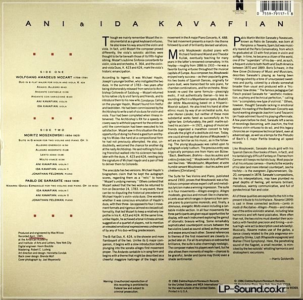 ANI & IDA KAVAFIAN MOZART/MOSZKOWSKI/SARASATE - NONESUCH 9 79117-1