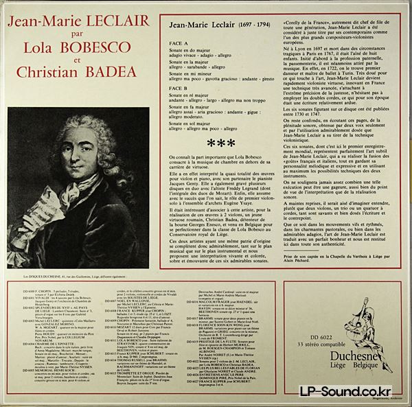 LECLAIR SIX SONATES FOR TWO VIOLINS LOLA BOBESCO/BADEA