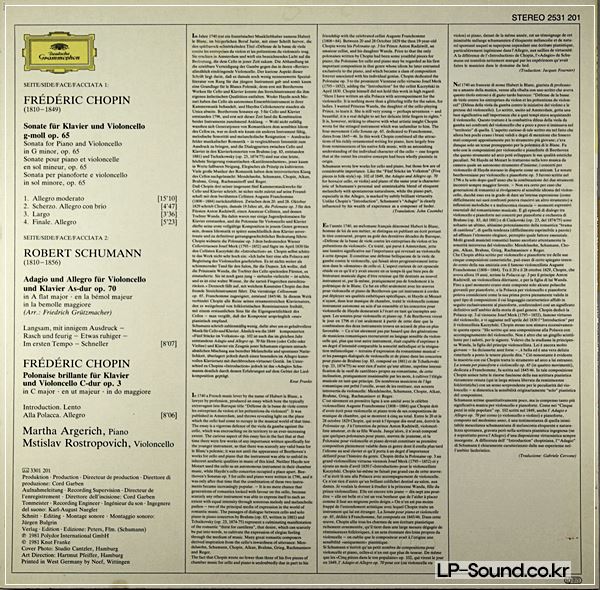 ARGERICH ROSTROPOVICH* CHOPIN CELLO SONATA SCHUMANN ADAGIO