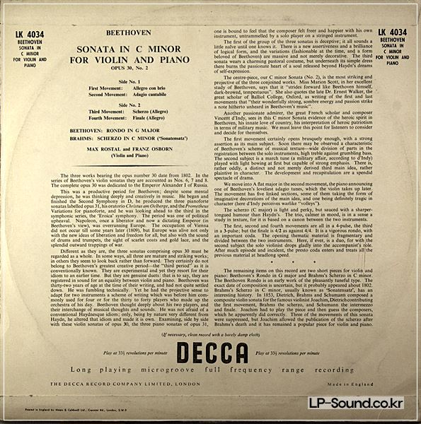 BEETHOVEN SONATA IN C MINOR - MAX ROSTAL / FRANZ OSBORN LK 4034