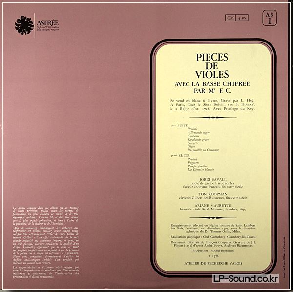 COUPERIN - PIECES DE VIOLES 1728  SAVALL ASTREE AS 1