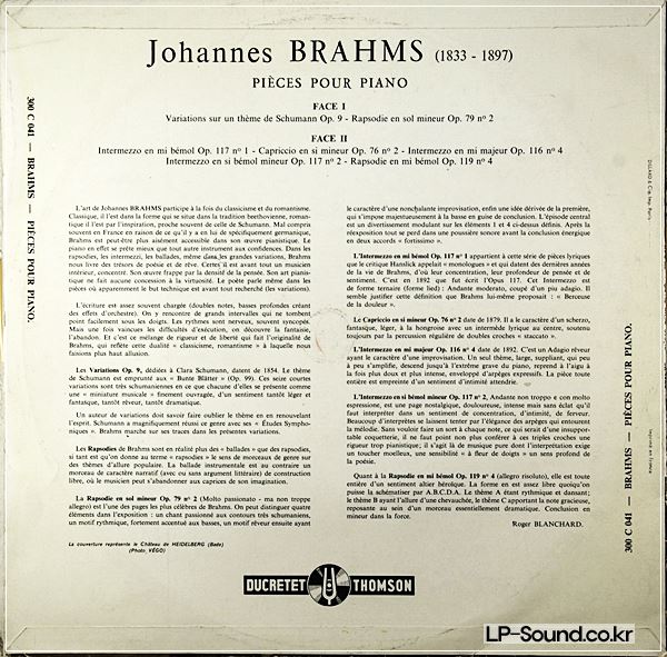 BRAHMS RECITAL LILI KRAUS PIANO RARE FRANCE LP DUCRETET THOMSON 300 C 041