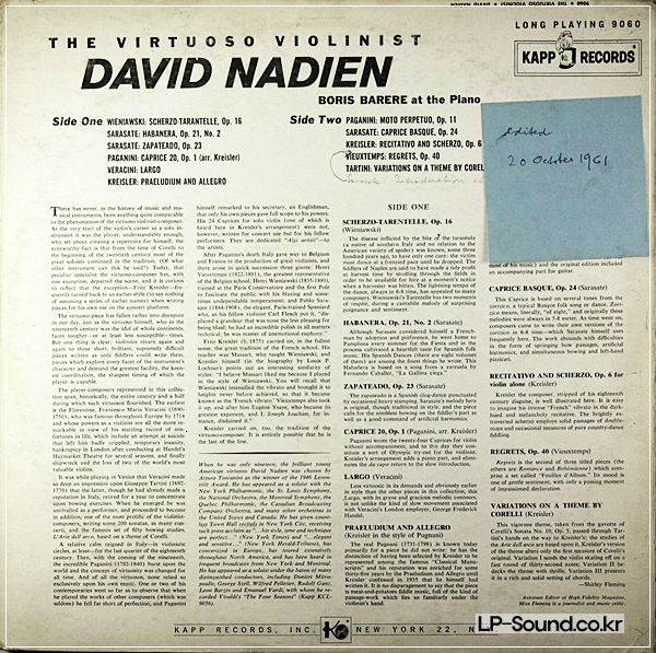 DAVID NADIEN: THE VIRTUOSO VIOLINIST: KAPP RECORDS KCL 9060: