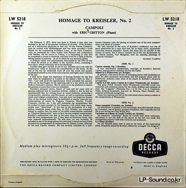 ALFREDO CAMPOLI - HOMAGE TO KREISLER NO2 - ERIC GRITTON 10