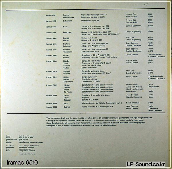 THEO OLOF - WAYENBERG ON JANACEK BRAHMS IRAMAC 6510