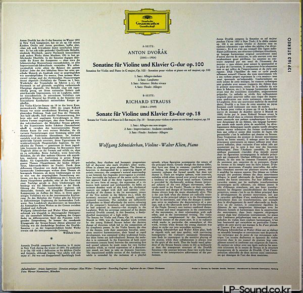 DVORAK VIOLIN - STRAUSS -SCHNEIDERHAN KLEIN GERMAN TULIP DG 139 163