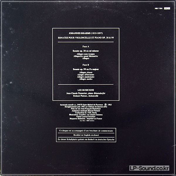 BRAHMS CELLO & PIANO SONATA PIDOUX PENNETIER  HARMONIA MUNDI