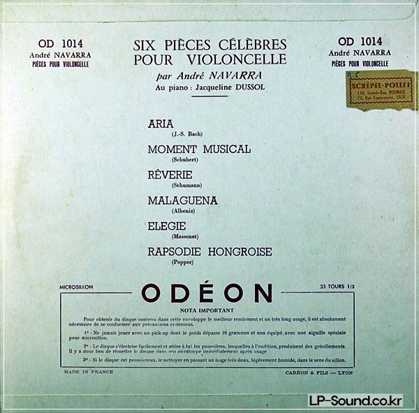 ANDRE NAVARRA JACQUELINE DUSSOL RECITAL 6 PIECES CELEBRES VIOLONCELLO