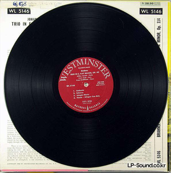 BRAHMS TRIO IN E FLAT MAJOR OP 40 / A MINOR OP 114  WL 5146