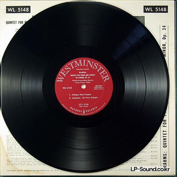 BRAHMS PIANO QUINTET VIENNA KONZERTHAUS DEMUS WESTMINSTER WL 5148