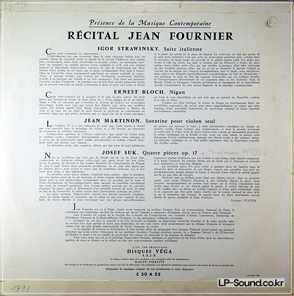 JEAN FOURNIER  RECITAL  . MARTINON JOSEPH SUK  VEGA RARE VIOLIN