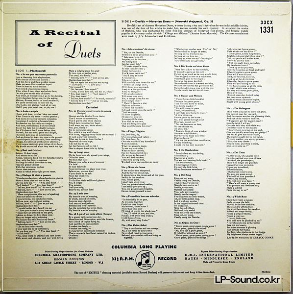 ELISABETH SCHWARZKOPF & SEEFRIED DUET ORIG COLUMBIA 33CX 1331