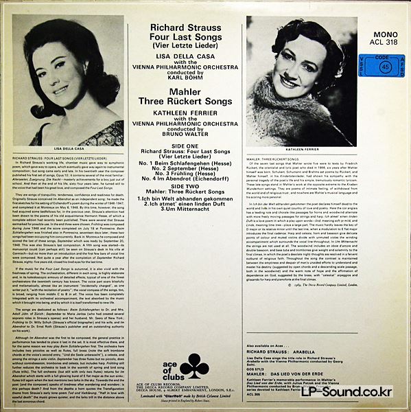 STRAUSS & MAHLER SONGS - LISA DEL CASA / FERRIER  ACL 318