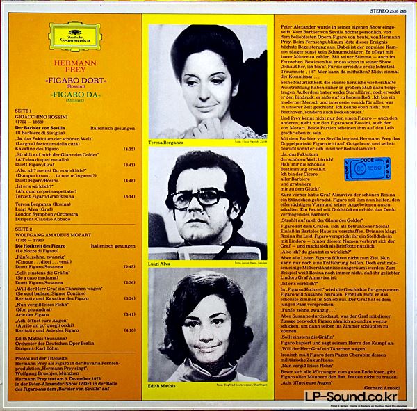 HERMANN PREY - FIGARO DORT ROSSINI FIGARO DA MOZART ALVA MATHIS BERGANZA