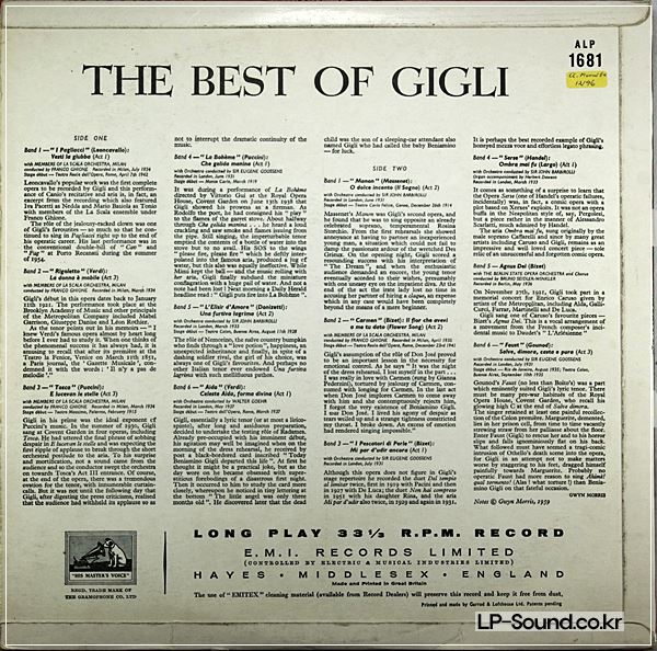 BENJAMINO GIGLI - THE BEST OF - OPERATIC RECITAL