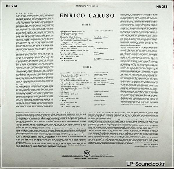 ENRICO CARUSO HISTORISCHE AUFNAHMEN RCA RED SEAL HR 213