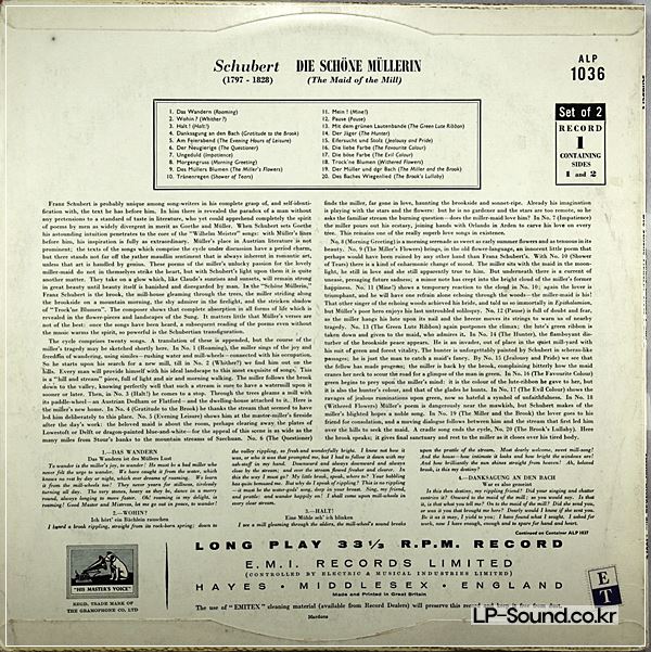 SCHUBERT DIE SCHONE MULLERIN  ALP 1036-7 FISCHER DIESKAU & MOORE