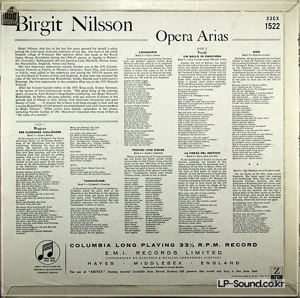 BIRGIT NILSSON : OPERA ARIAS - UK NM VINYL 33CX 1522
