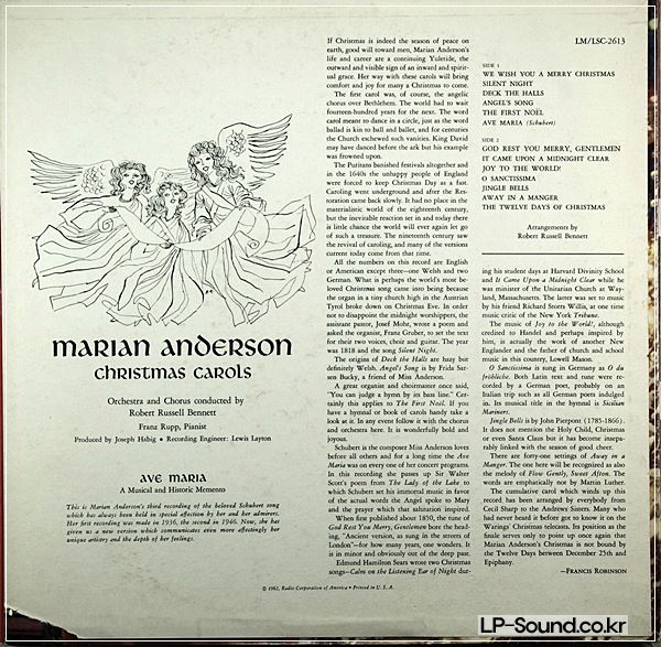 MARIAN ANDERSON - CHRISTMAS CAROLS  LSC 2613 STEREO