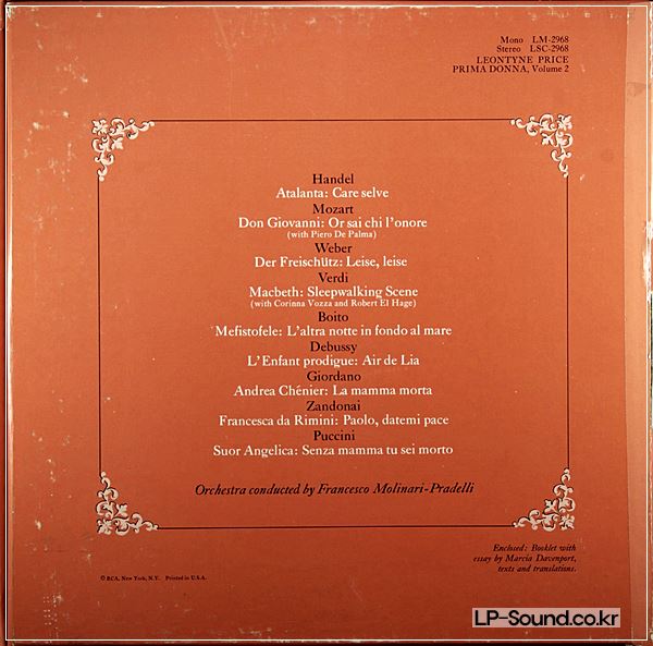 LEONTYNE PRICE PRIMA DONNA VOL 2 MOLINARI PRADELLI RCA VICTOR