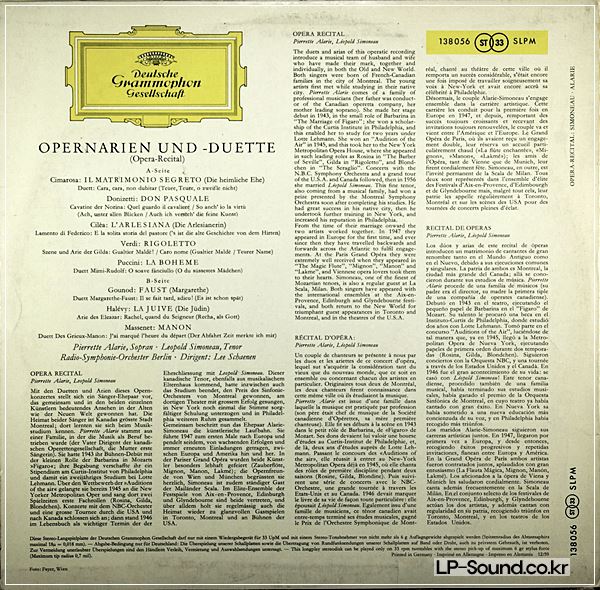 ARIAS & DUETS ALARIE SIMONEAU RSO SCHAENEN DGG SLPM 138 056