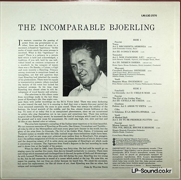 JUSSI BJOERLING - THE INCOMPARABLE RCA LIVING STEREO LSC-2570