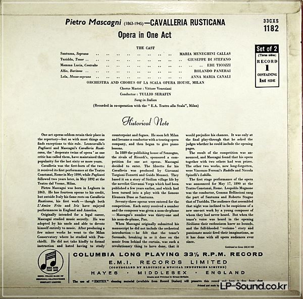 MASCAGNI-CAVALLERIA RUSTICANA 2LP COULMBIA 33CXS 1182/1183-SCALA, MARIA CALLAS