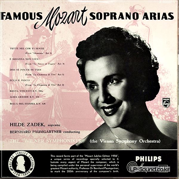 MOZART 1956 JUBILEE EDITION FAMOUS SOPRANO ARIAS HILDE ZADEK