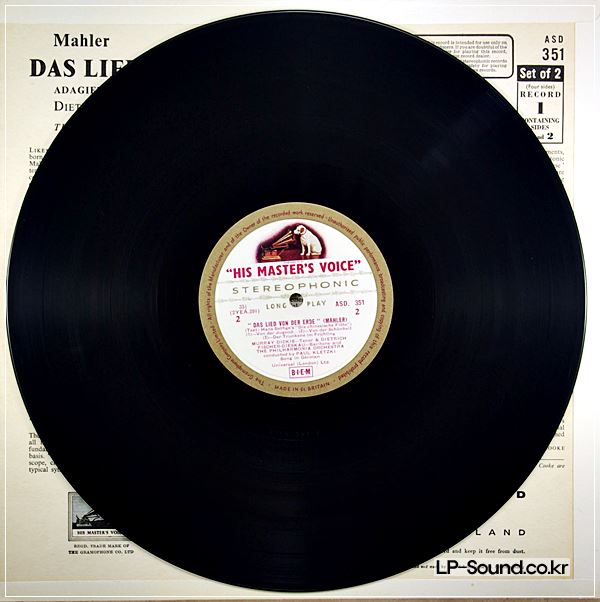 MAHLER-PAUL KLETZKI 'DAS LIED VON DER ERDE' HMV ASD 351-2