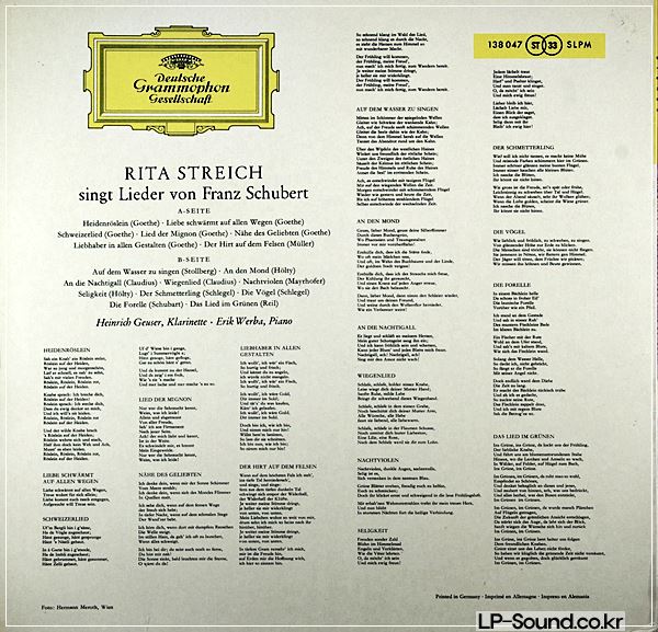 RITA STREICH - SCHUBERT LIEDER - DGG 138 047 SLPM
