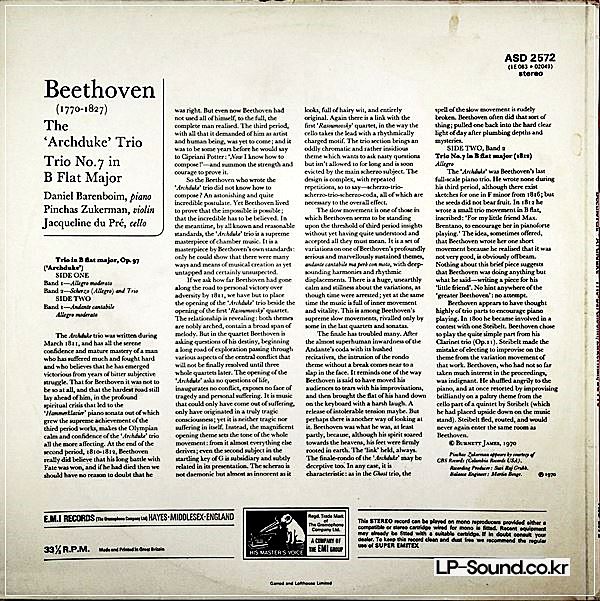BEETHOVEN ARCHDUKE DU PRE BARENBOIM ZUKERMAN  ASD 2572