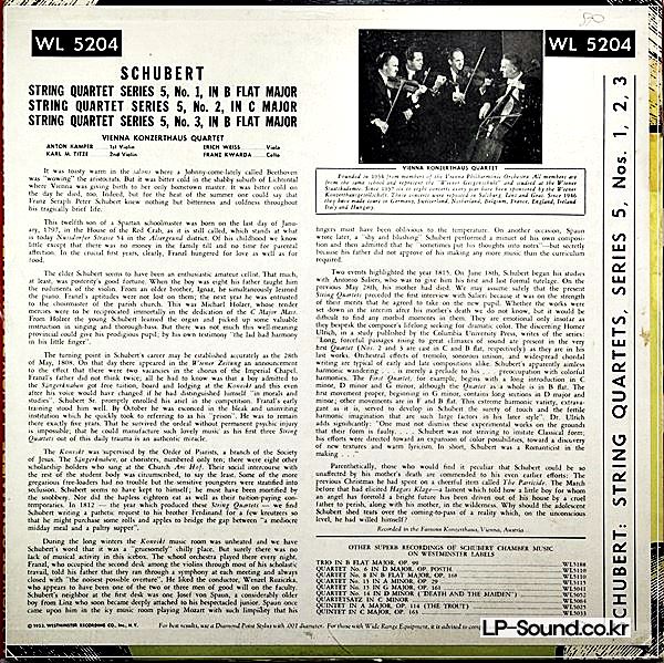 SCHUBERT STRING QUARTETS 1/2/3 VIENNA KONZERTHAUS WL 5204