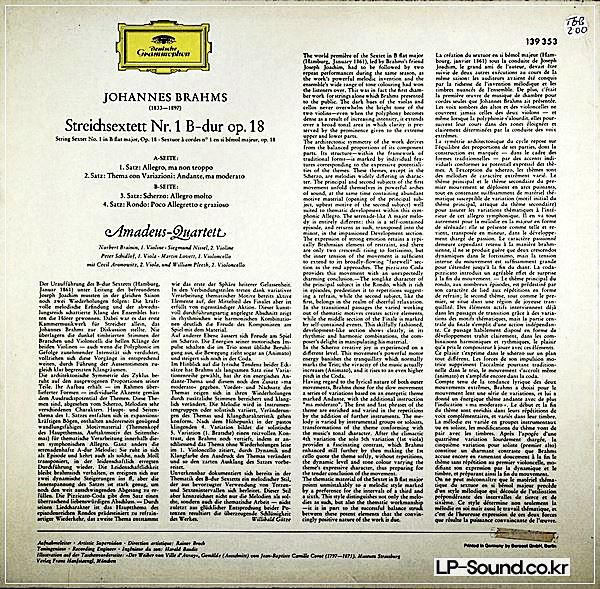 JOHANNES BRAHMS  STREICHSEXTETT NR. 1 B-DUR OP. 18 -  AMADEUS-139 353